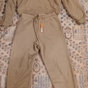 Skims Women's Set - French Terry Shrunken Half Zip Taupe Size S & Jogger Size XS